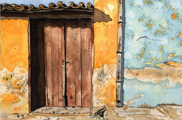 Aquarell "Tür gelb-blau"